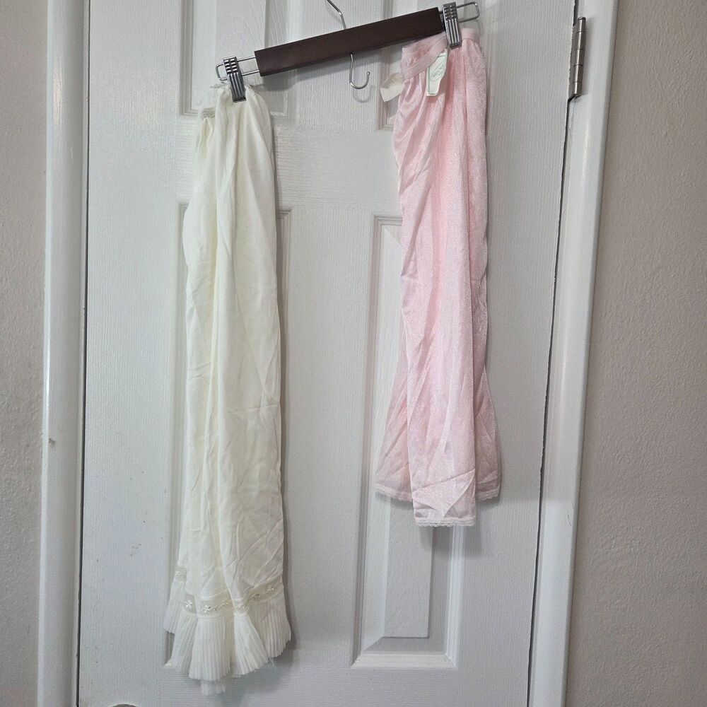 Vintage NOS Half Slips Pink Ivory Nylon Lace Pleated Hem Made USA Lot of 2